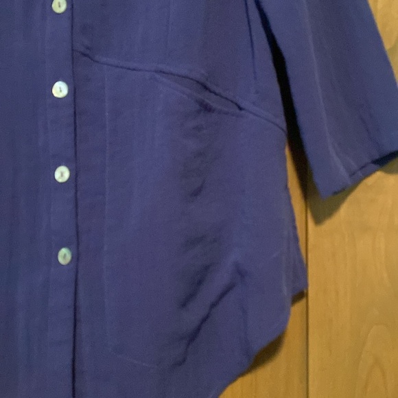 Fridaze 100% Linen button down Tunic Blouse Womens L Purple asymmetric Lagenlook - Picture 3 of 10